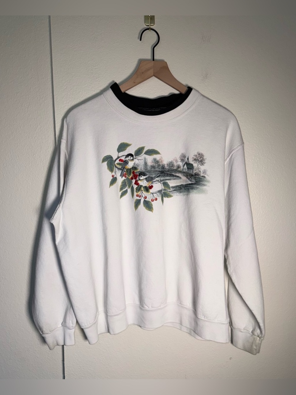 VINTAGE TOP STITCH painted cardinal grandma cottagecore crewneck sweatshirt XL